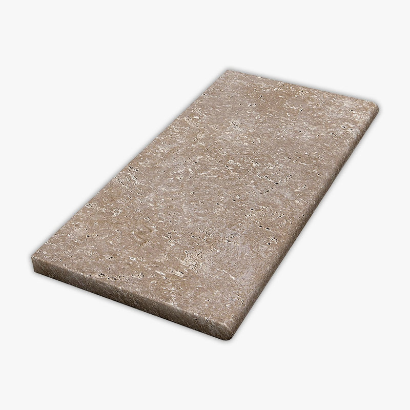 Noce Tumbled 12x24 Travertine Thick Bullnose Coping