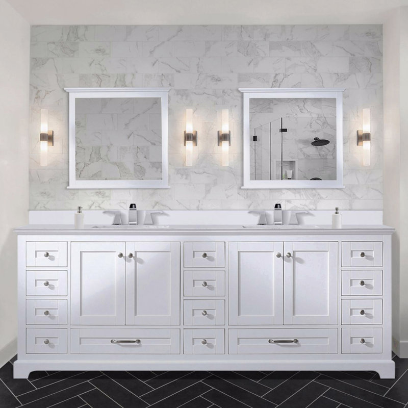 Meuble-lavabo double 84 po x P 22 po avec plateau en marbre de culture, Blanc