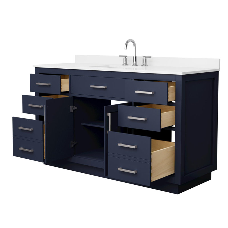 Beckett TK 60'' Single Bathroom Vanity with Quartz Top, 8" Center, Brushed Nickel, Blue