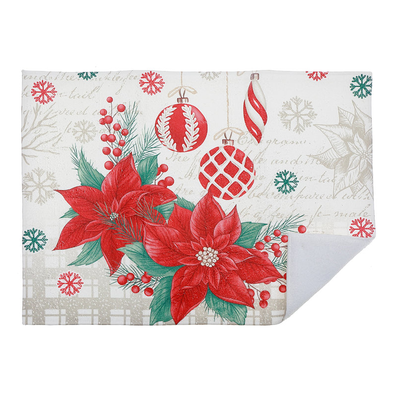Microfibre Drying Mat (Poinsettia W/ Ornaments) - Set Of 2