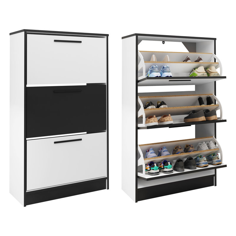 Arrisson 18 Pair Flip Down Shoe Storage, White/Black