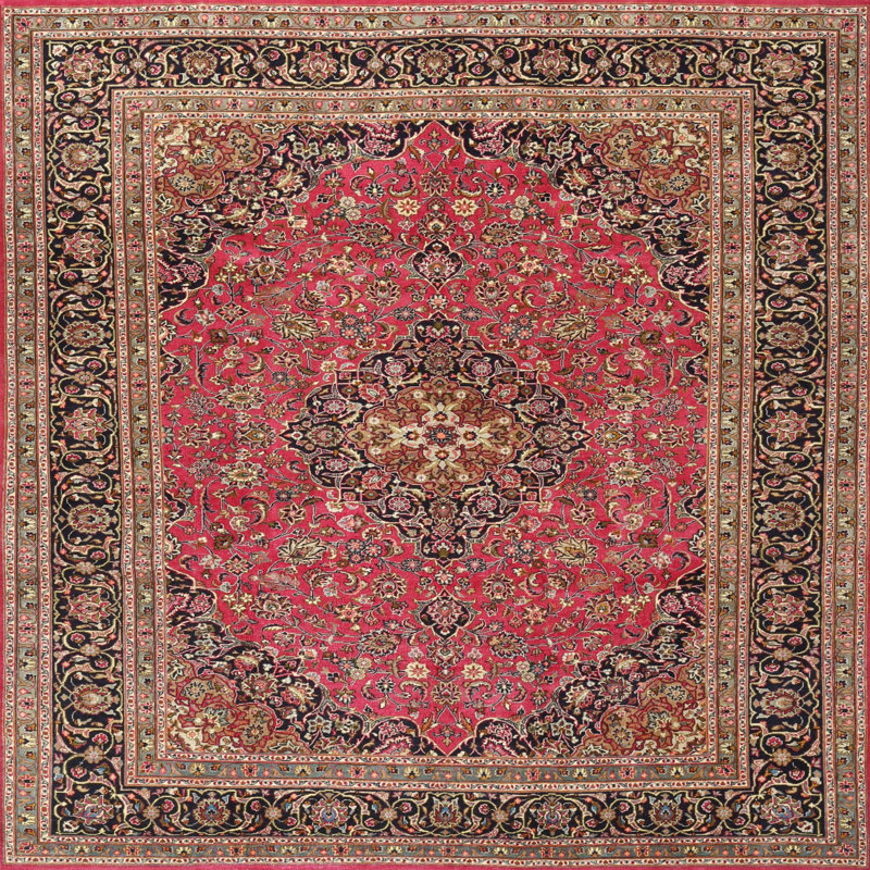 Tapis beige/gris/rouge traditionnel, Carré 5 pi