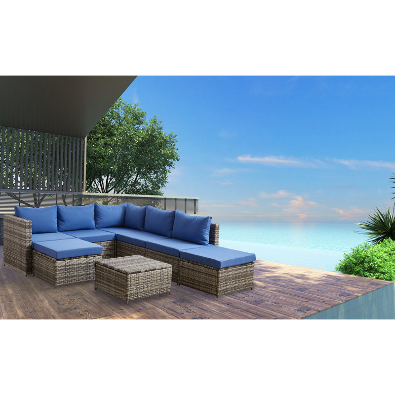 Ensemble de conversation avec coussins 8 pièces Nork Patio Furniture, Dégradé gris, Bleu