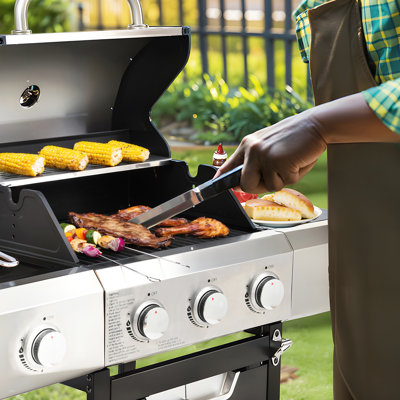 Barbecue au propane à 3 brûleurs, acier inoxydable, 40 500, 20,47 po Hauteur de l'emballage, côté et couvercle pour barbecue extérieur, camping Po Surface de cuisson, poids de 70,55 lb, barbecue
