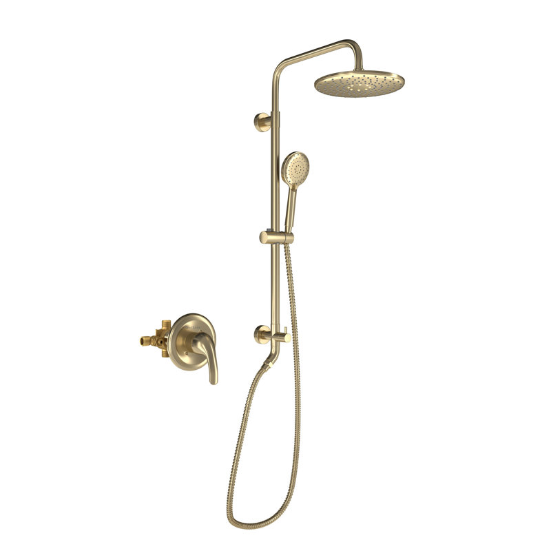 Brushed Gold Large Dual Round Wall Mounted Shower System