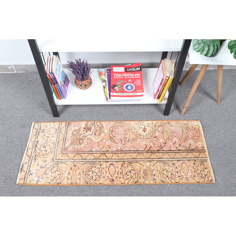 Handcrafted Small Beige Floral Wool Turkish Rug Ideal for Entryway Decor or as a Unique Door Mat