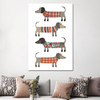 Sausage Dogs In Sweaters by Nic Squirrell - Wrapped Canvas Gallery-Wrapped Canvas Giclée