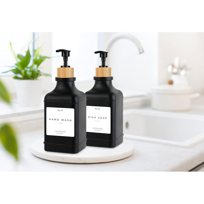 Distributeur de savon, distributeur de savon à vaisselle, distributeur de savon, ensemble de salle de bain, distributeur de savon à main, ensemble de distributeur de savon de cuisine, distributeur de savon en verre avec pompe et étiquettes | 16 oz paqu