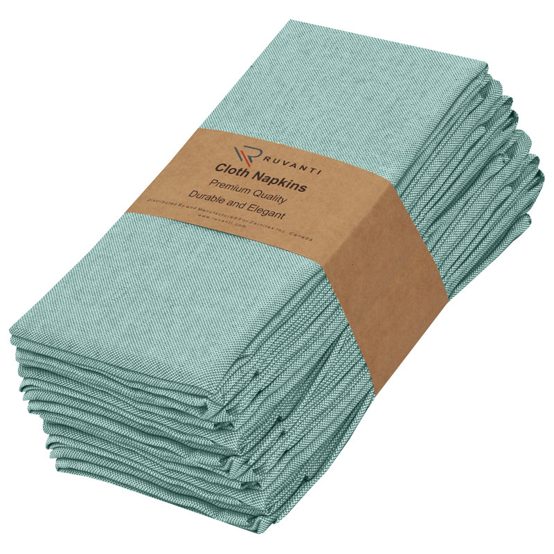 Poly Cotton Square Cloth Napkins Chambray Fabric, Teal