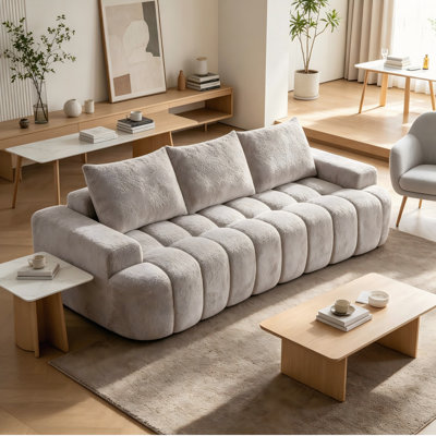 Camel Modern Oversized Curved Sofa, 3-Seat Compressed Boucle Sectional Couch, Easy To Move & Ship