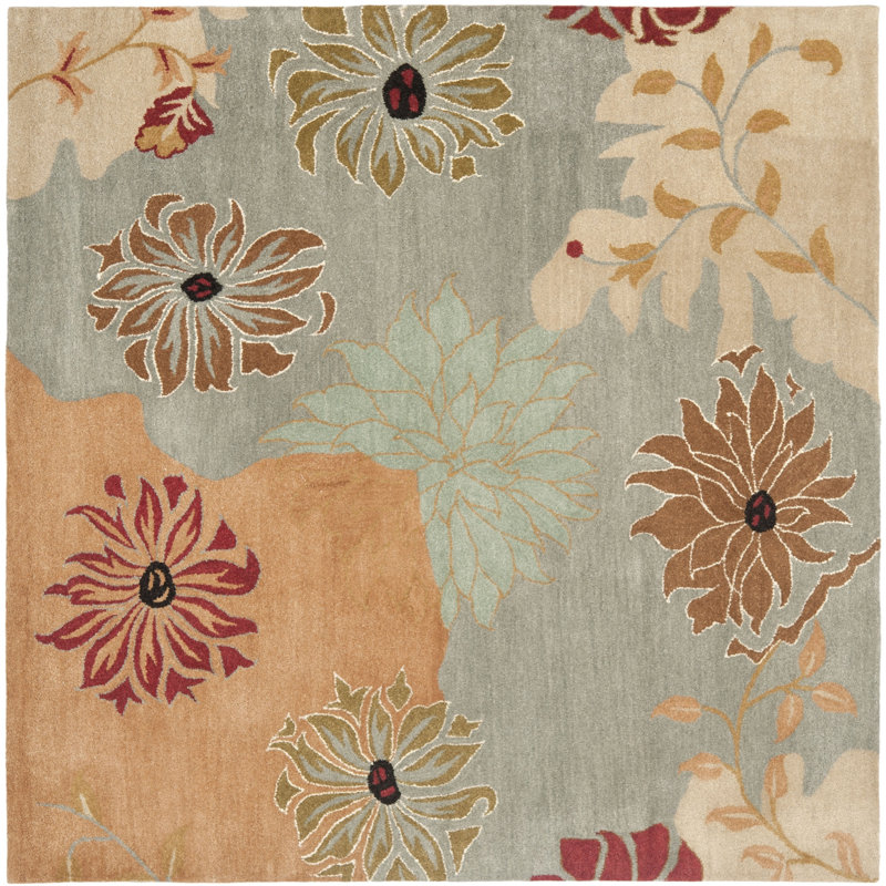 Jakahri Hand Tufted Wool Floral Rug, Square 7'