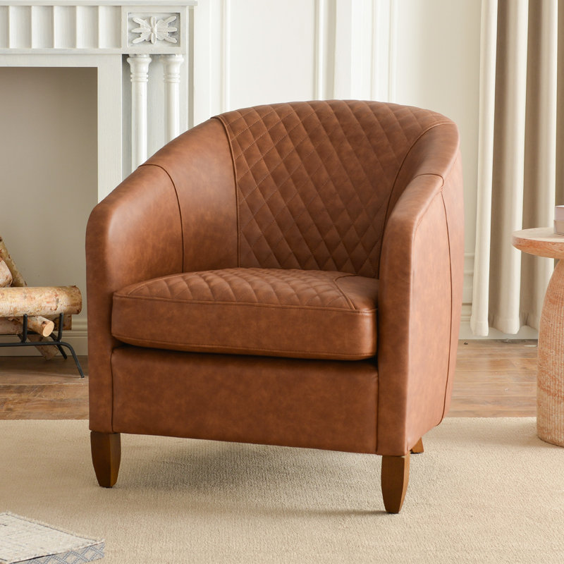 Fauteuil demi-tonneau rembourré en cuir véritable de 29,1 po de largeur, Brun