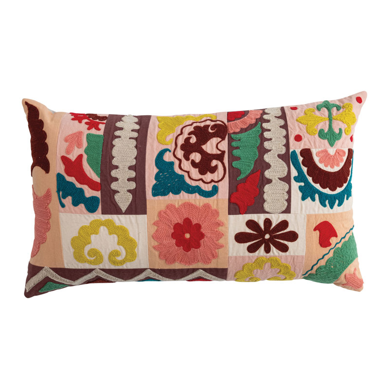 Coussin lombaire en coton à broderies
