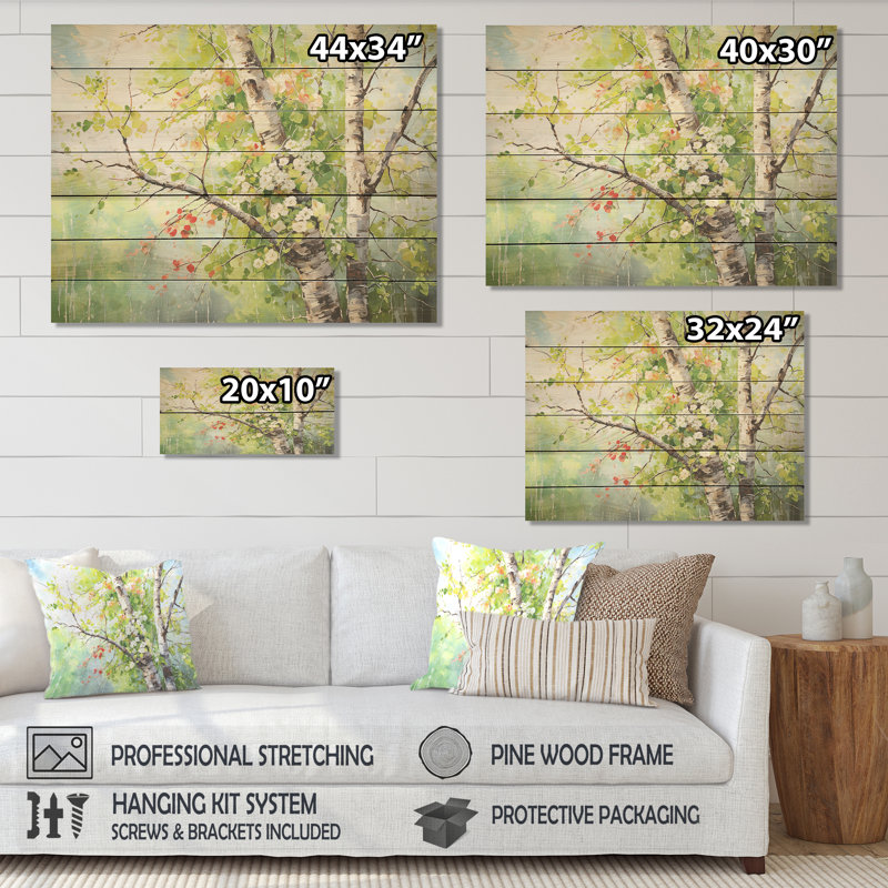 Green Tree American Basswood Spring Blooms I - Arbre sur bois, H 10 po x l 20 po