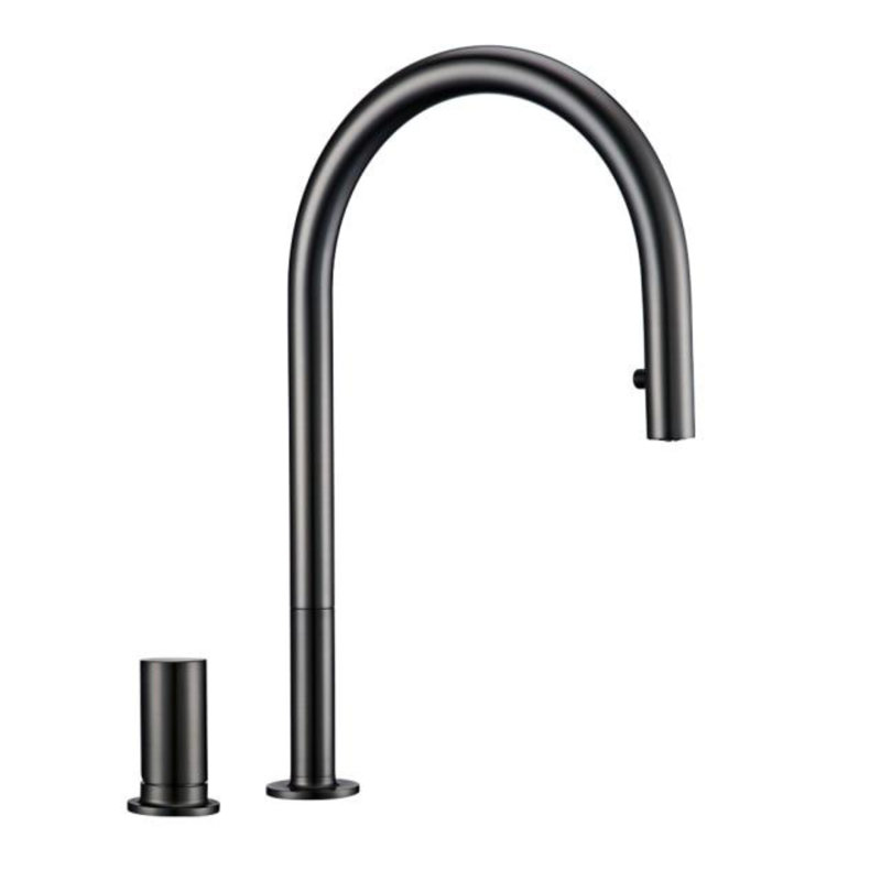 Robinet de cuisine à deux pistons gris et gris