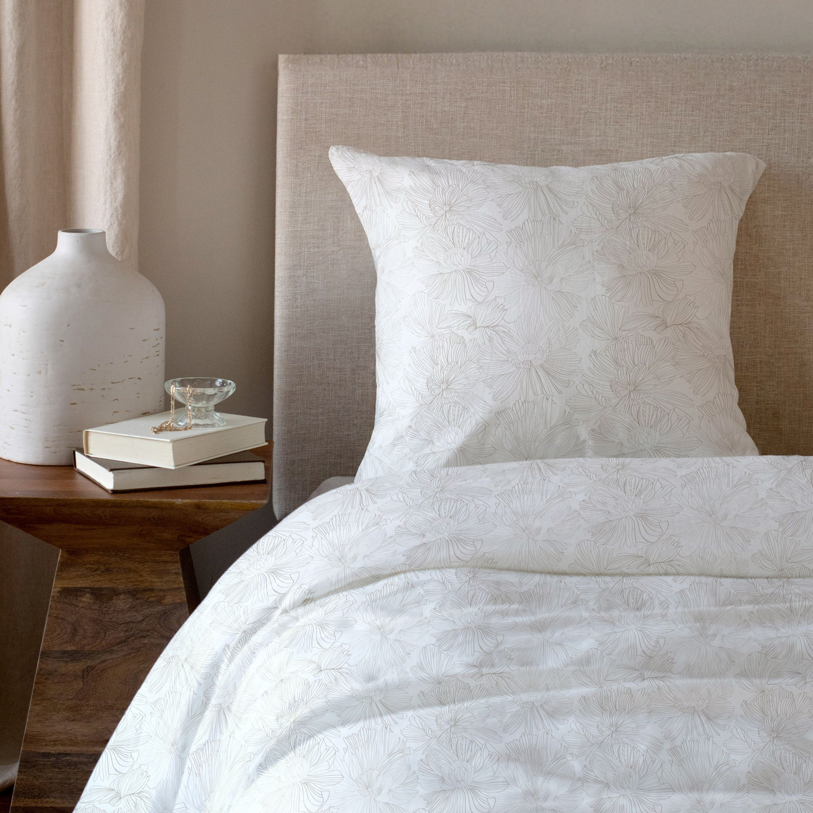 100% French Linen Pillow Sham, Cream & Putty Floral, Square 26", Down Alternative