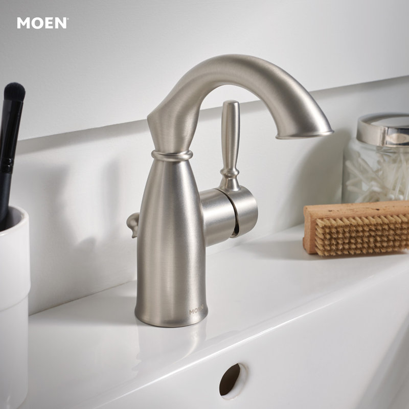 Moen Sarona Single Hole Bathroom Faucet with Drain Assembly and Optional Deckplate, Spot Resist Brushed Nickel