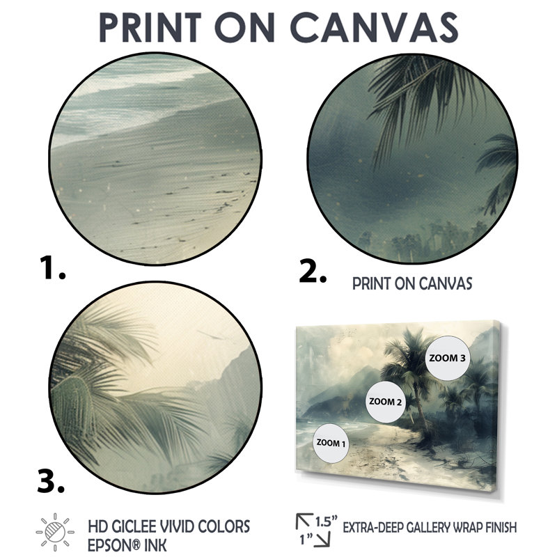 Monochromes gris palmiers, oasis tropicale - palmiers et palmiers, impression d'art mural, H 28 po x l 60 po