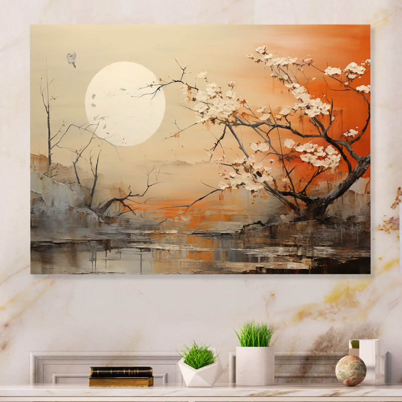 «Moon On Tangerine Twilight Landscape» sur, H 12 po x l 20 po x P 1 po