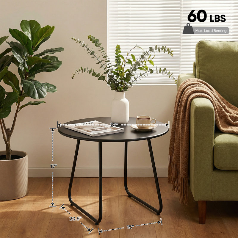 Table basse ronde 24 po, table d'appoint en métal avec pieds réglables pour petits espaces de salon