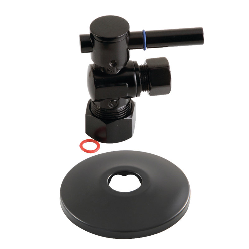 Kingston Brass 5/8-Inch OD Comp x 3/8-Inch OD Comp Quarter-Turn Angle Stop Valve with Flange, Matte Black