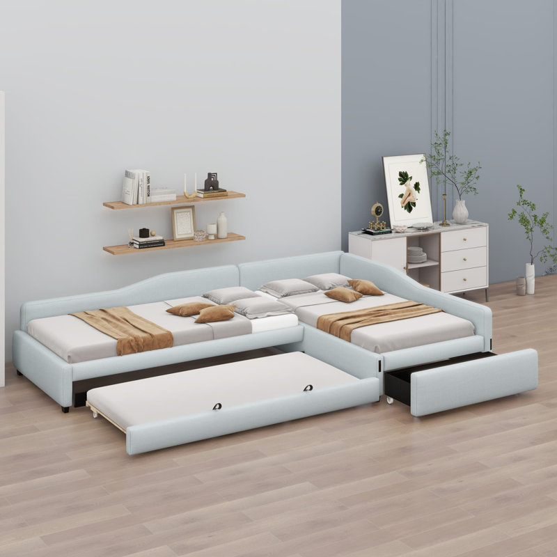 Upholstered Double Daybed With Trundle And Drawer