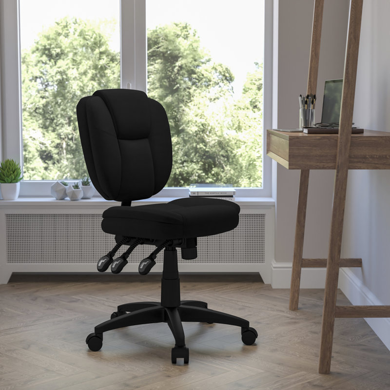 Mid-Back Multifunction Ergonomic Task Office Chair with Pillow Top Cushioning, Armless, Black Fabric