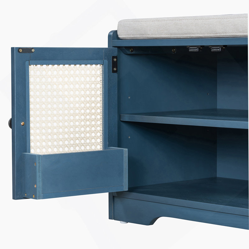 Banc de rangement Rustic, Bleu marine antique / beige