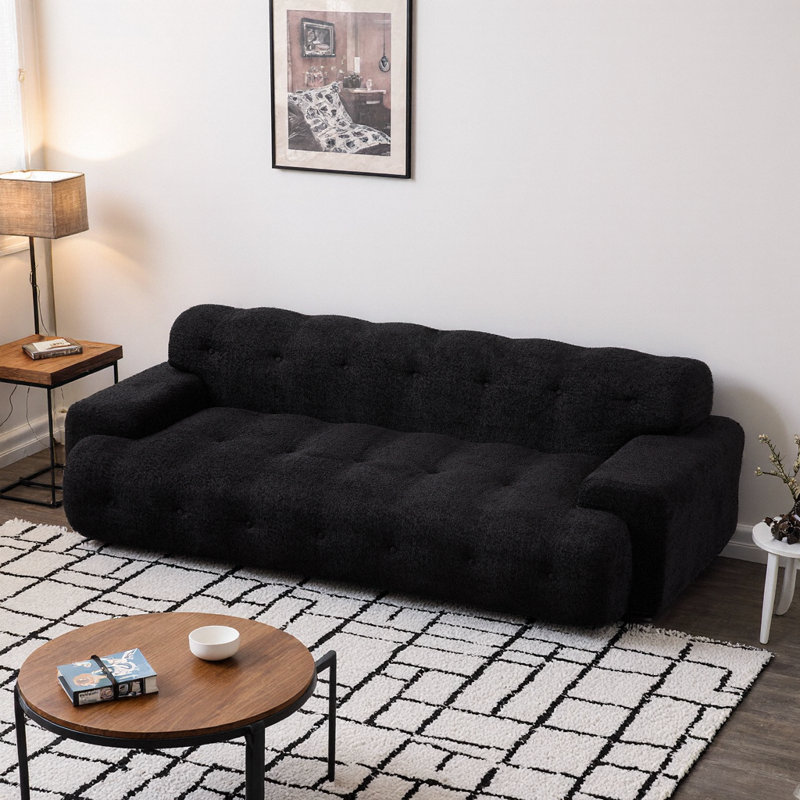 Canapé 87 po en nuage de 87 po à 3 places avec dossier capitonné et accoudoirs carrés, sans assemblage requis, confort moelleux pour le salon