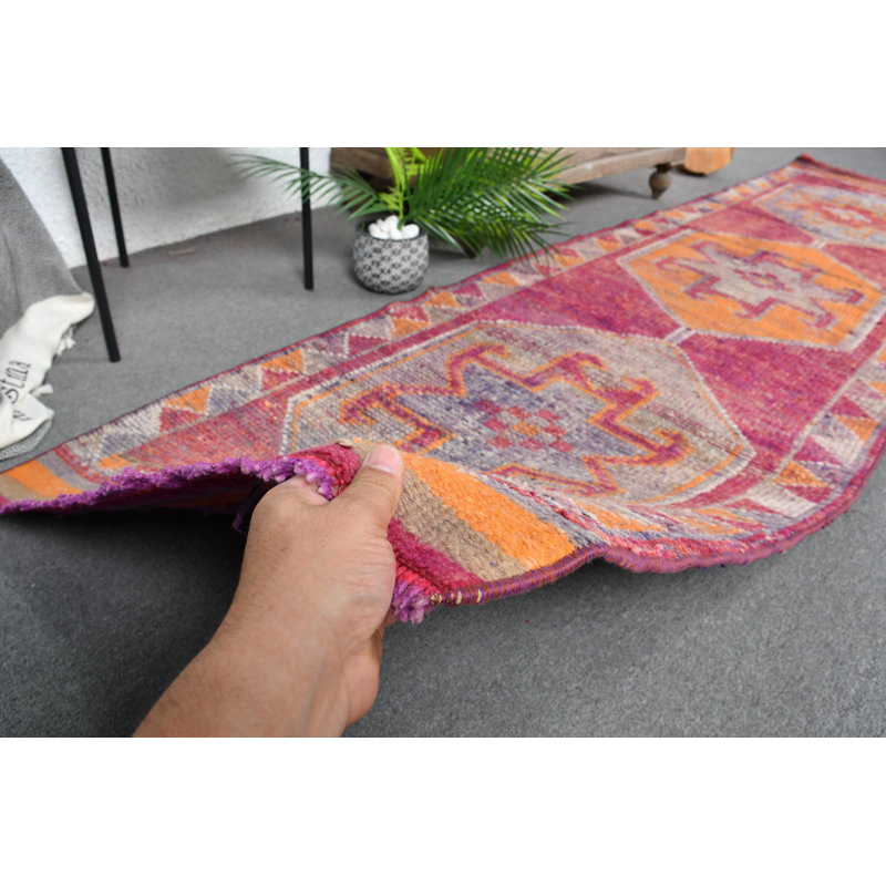 Tapis turc tissé à la main en orange avec motifs géométriques bohémiens mauve / orange