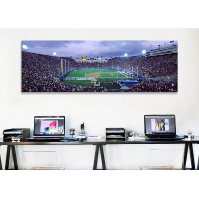 Reproduction de photo sur toile panoramique, spectateurs regardant un match de baseball, Los Angeles Dodgers, Los Angeles Memorial Coliseum, Los Angeles
