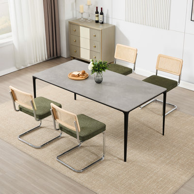 Chaise d'appoint rembourrée avec dossier en rotin et structure en acier Marlow Cantilever H 18,8 po