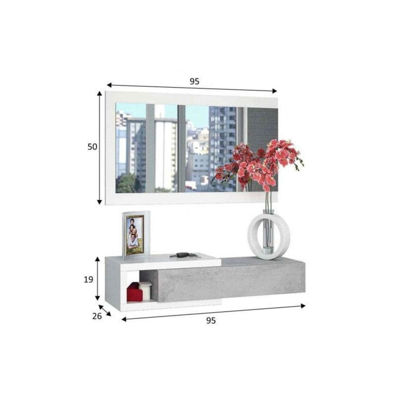 Kasper Concrete Grey Effect And White Wall Mounted Floating Shelf Hallway Storage Unit