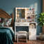 Coiffeuse de maquillage, bureau de maquillage avec miroir, coiffeuse avec 2 tiroirs et armoires, coiffeuse pour chambre à coucher