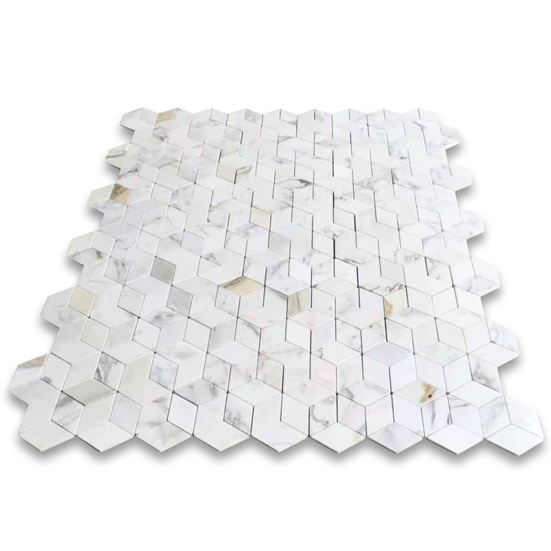 Calacatta 11" x 10" Marble Mosaic Tile, White/Gray