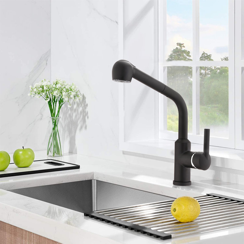 Robinet de cuisine extractible à poignée simple, Noir mat