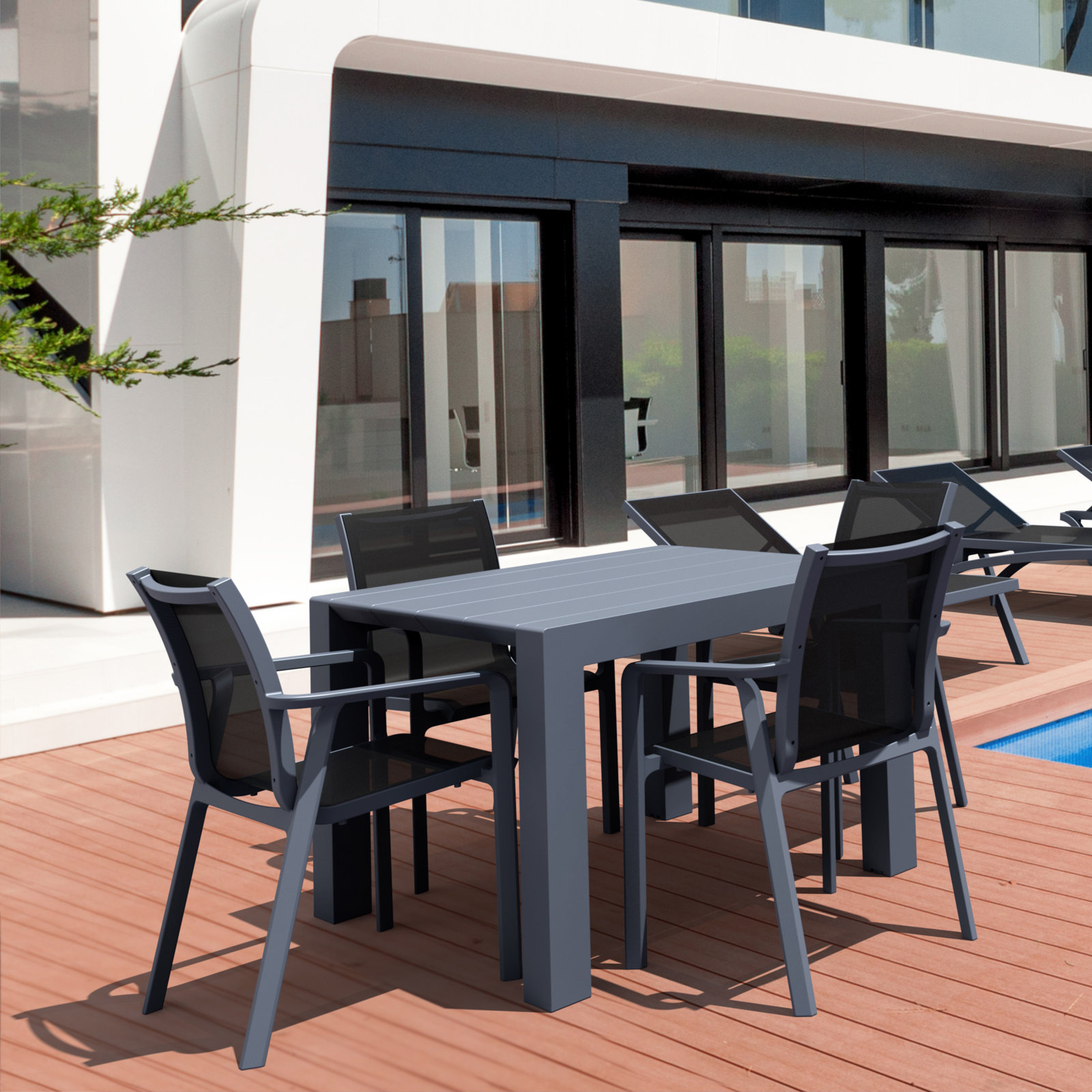Farrah 55" Patio Dining Set, Black/Dark Gray