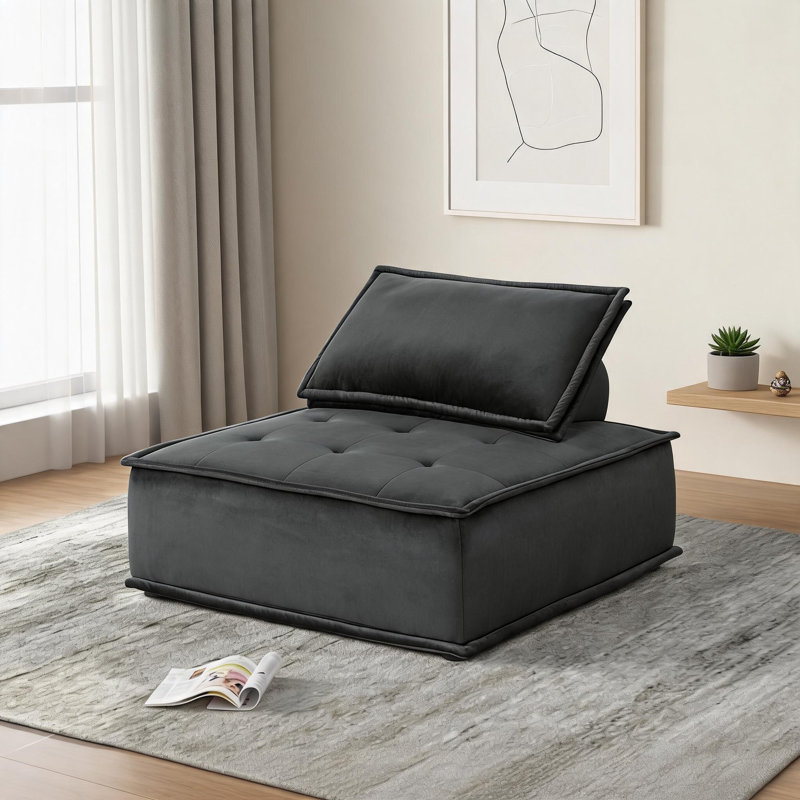 Fauteuil de chambre d'appoint luxueux sans accoudoirs, siège de salon rembourré en velours noir de 40 pouces de largeur pour espaces résidentiels