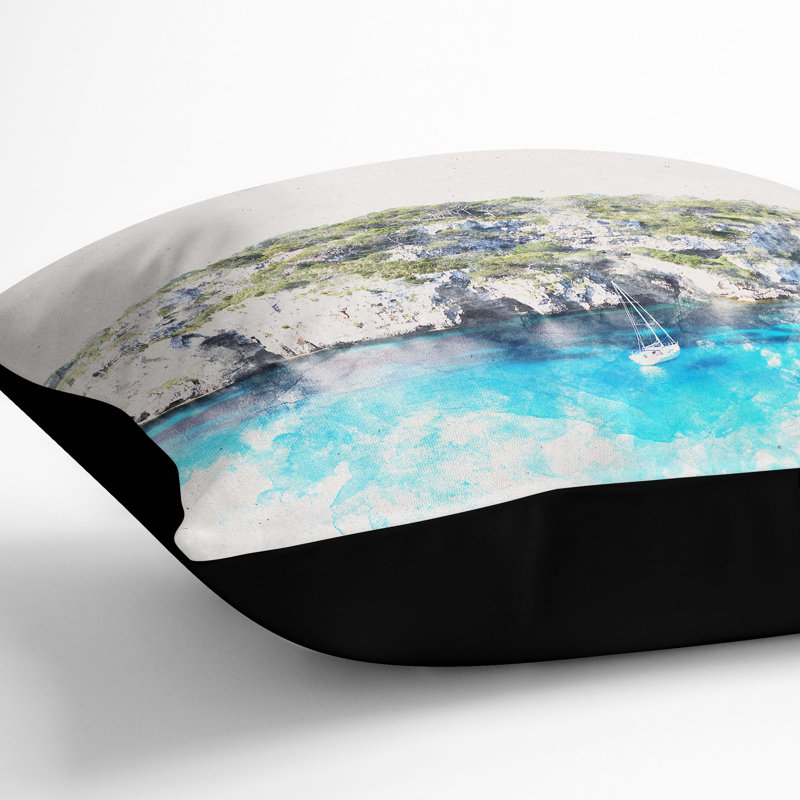 Sailing Boat in Formentera Spain Cushion with Filling, Black, 55cm H x 55cm W x 20cm D