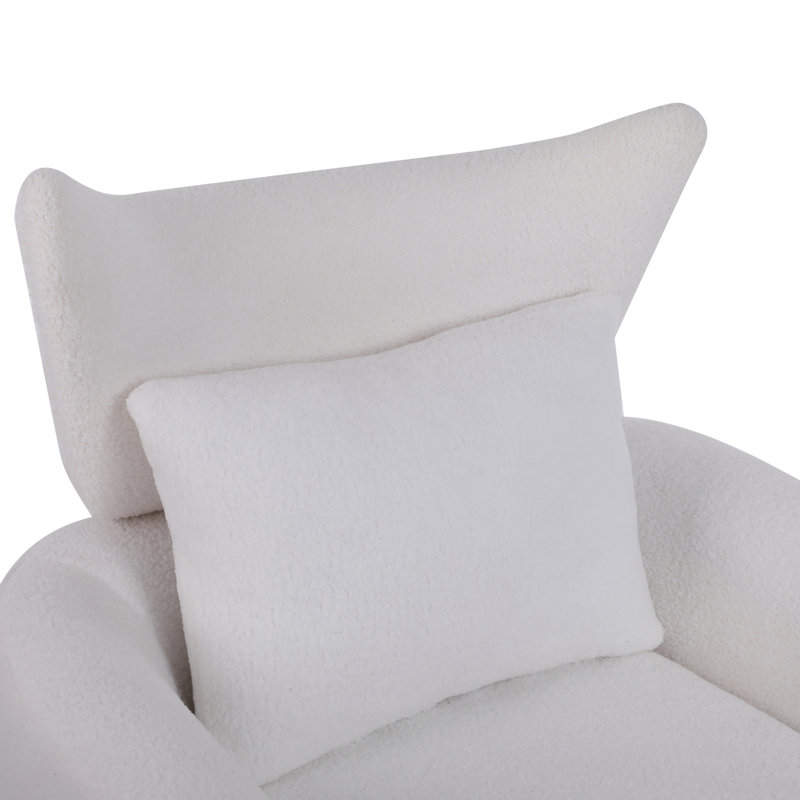 360-Degree Swivel Accent Chair with a Pillow, White Linen