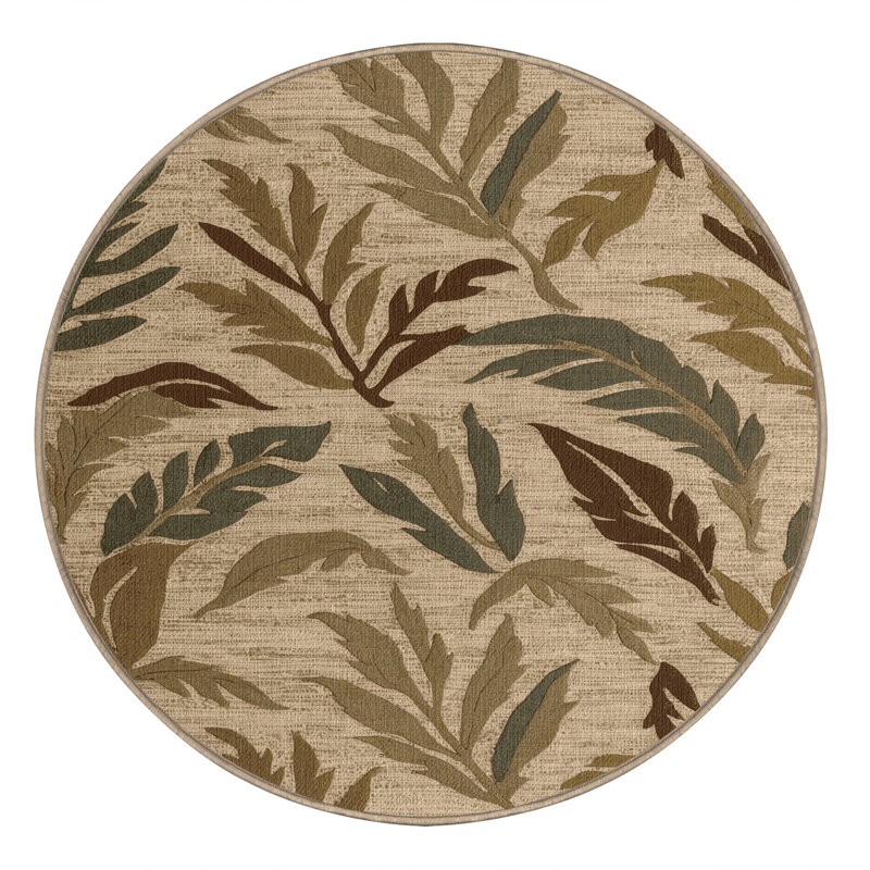 Washable Simplified Botanicals Hawaiian Area Rug, Round 4'