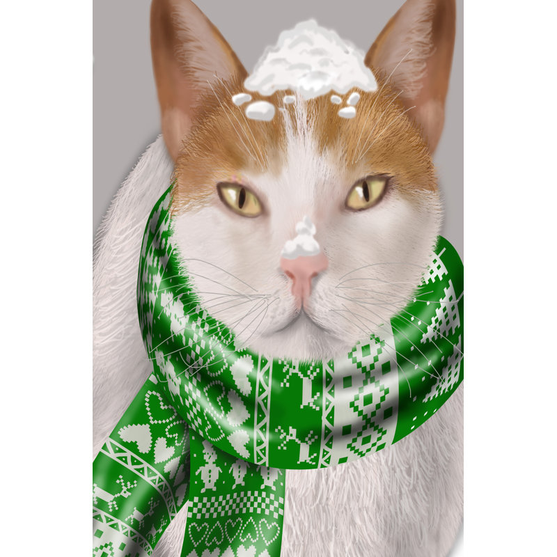 White Cat, Green Scarf by Fab Funky - Wrapped Canvas Print, 91cm H x 61cm W