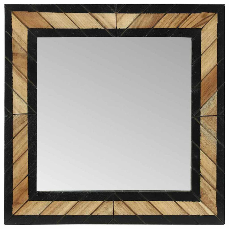 vidaXL Wall Mirror Rectangular Black and Brown Solid Acacia Wood Decor Home, 50 cm H x 50 cm W