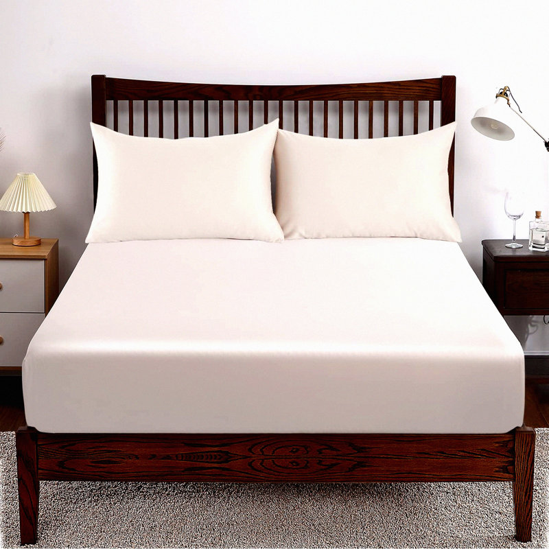 Luxury Sateen Full Fitted Sheet - 400 Thread Count Colorfast Beige - Hotel Quality Soft Silky Bedding - Shrink Resistant - Home Essentials