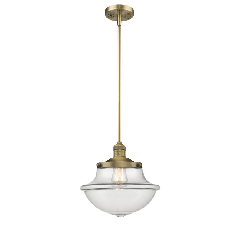 Luminaire suspendu simple à 1 lumière Baptiste, Ampoule DEL 6 watts rétro, Transparent, Laiton brossé