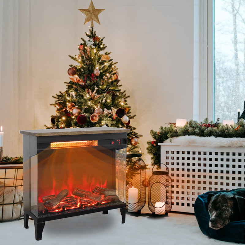 24 Inch Three Sided Glass Electric Fireplace With Feet, Brown