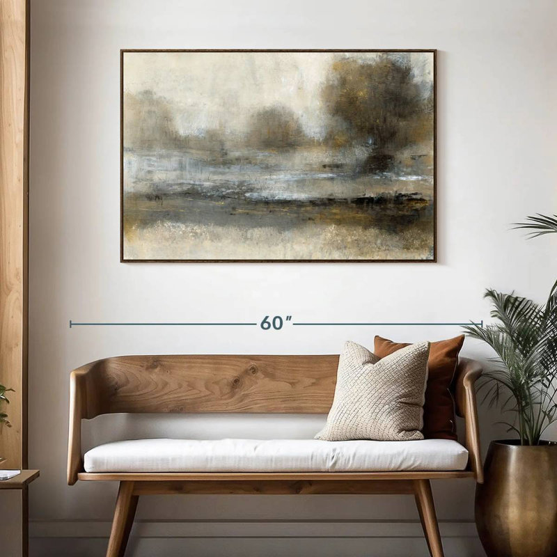Paysage doré I, 46 po x 31 po, Cadre flottant en noyer