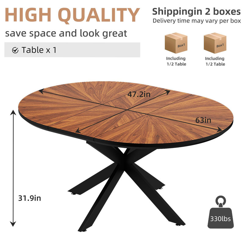 Table de salle à manger extensible 47,2 "-63"