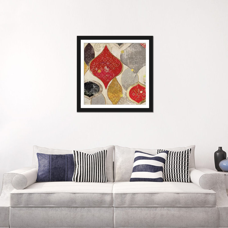 « red motif i », impression sur toile, H 16 po x l 16 po x P 1 po, Papier d'art encadré noir, Blanc