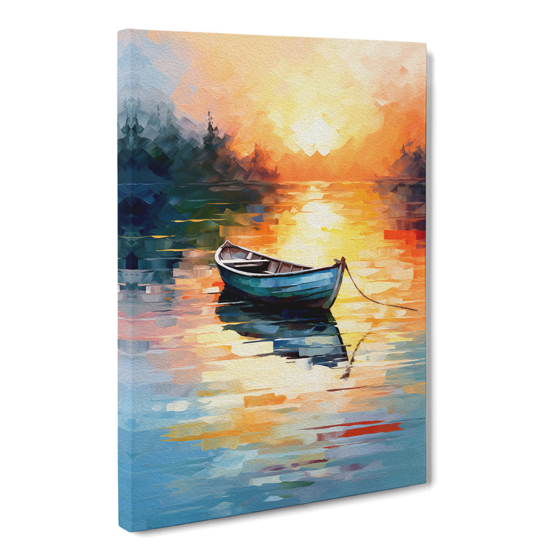 Boat On A Lake Gestural - Wrapped Canvas, 60cm H x 40cm W x 3cm D
